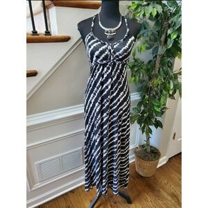 Soybu Women's Blue & White Cotton Round Neck Sleeveless Long Maxi Dress Size S